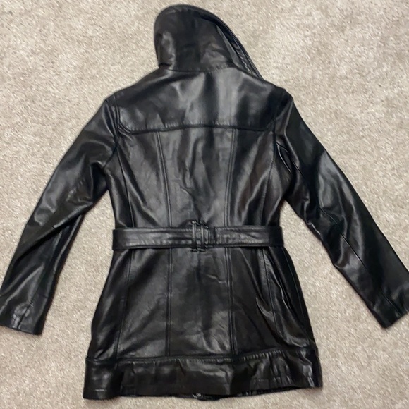 Vintage 90s Lined Belted Genuine Leather Jacket Trench Coat - Picture 6 of 8